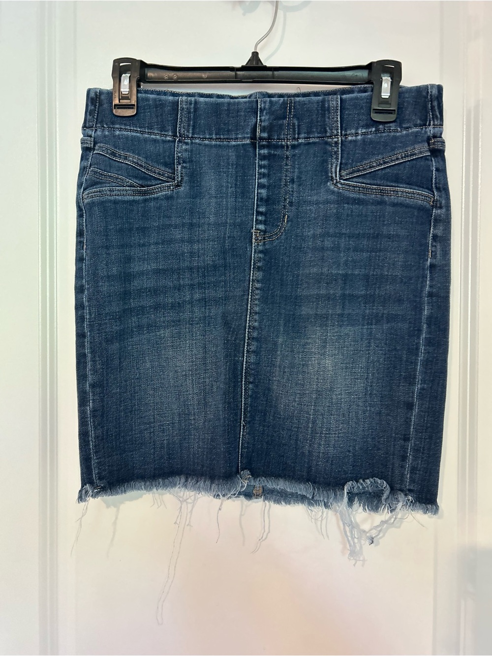 Liverpool Dark Blue Denim Skirt with frayed hemline